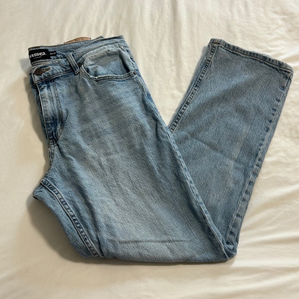 RSQ Slim Straight Light Wash Denim Jeans Mens 34x32 Blue 5 Pocket Casual Pants